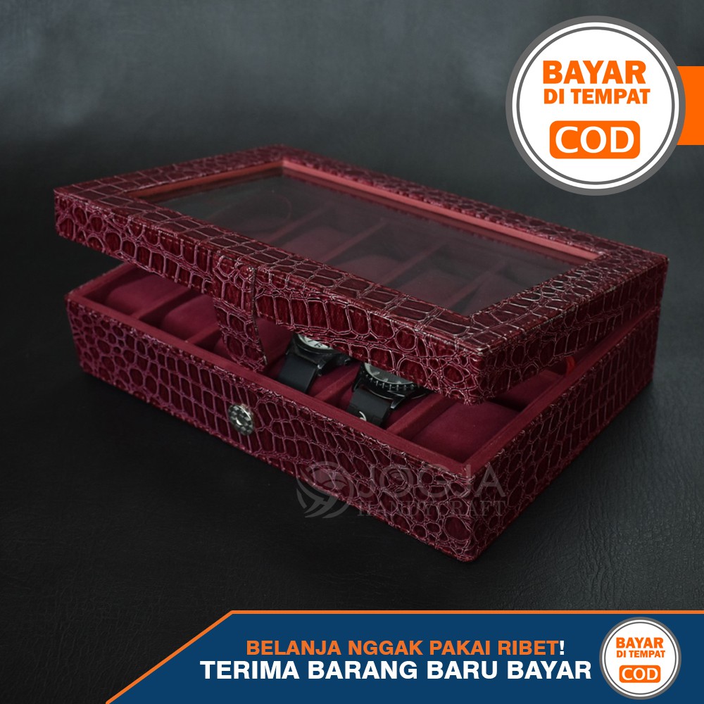 Maroon Croco Watch Box For 12 Pcs Watches | Kotak Jam Tangan Isi 12