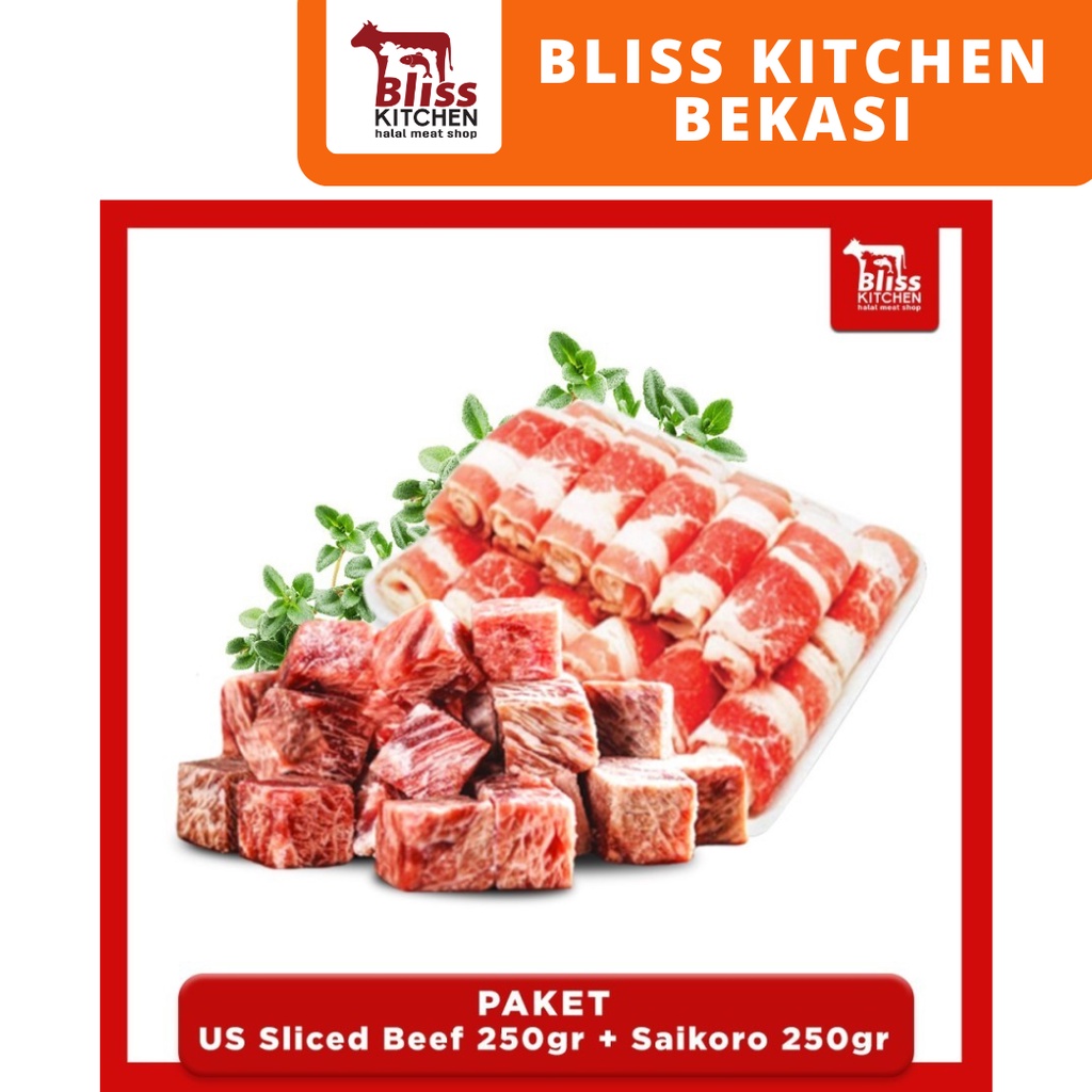 

paket US sliced beef 250gr + saikoro 250gr