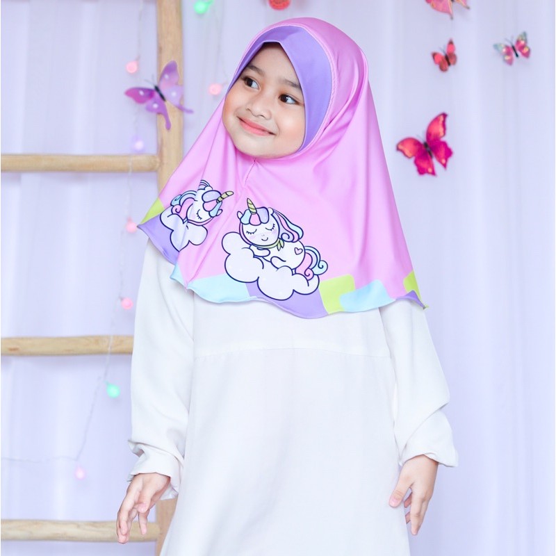 HIJAB INSTANT UNICAKE / HIJAB INSTANT UNUCORN CAKE / JILBAB ANAK KARAKTER LUCU /  HIJAB ANAK