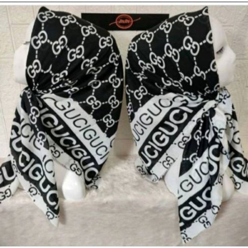 kerudung/hijab segi empat motif gucci black line/jilbab/hijab voal premium/laser cut