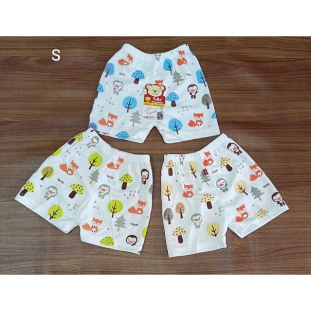 Celana pendek bayi anak 0-2 tahun isi 3pcs katun SNI motif