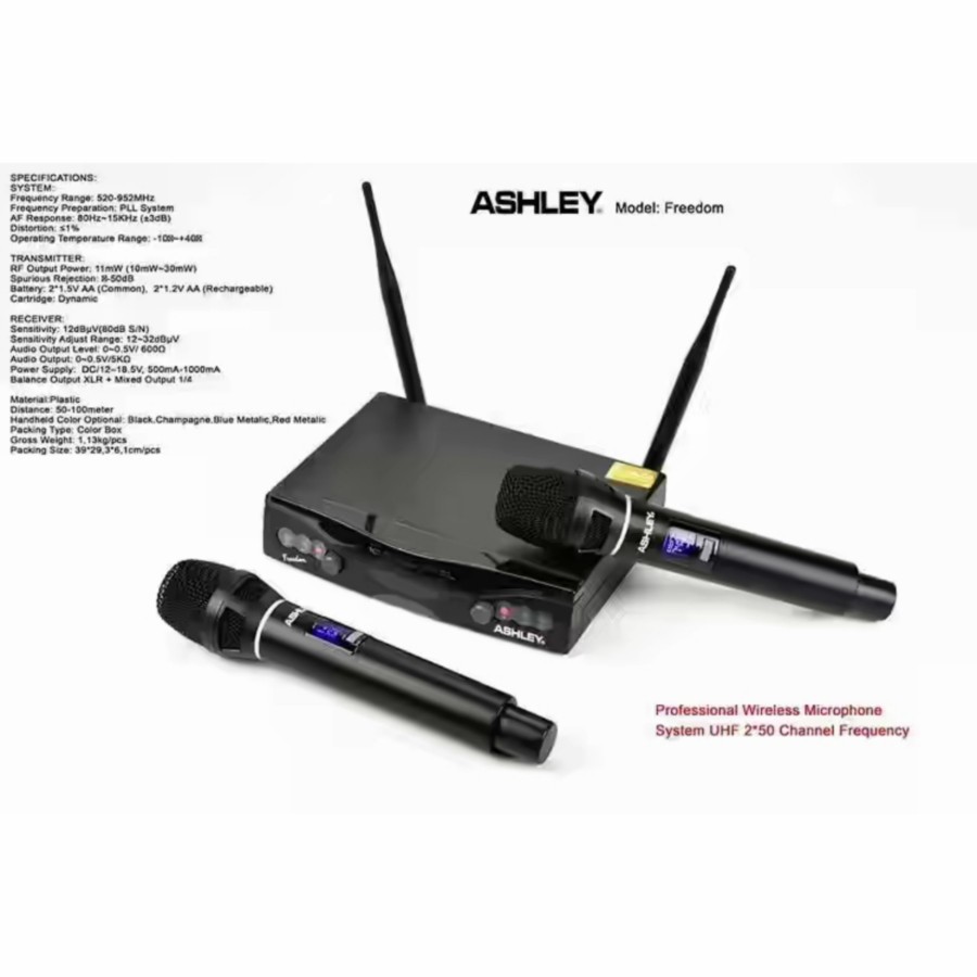 Mic Wireless Ashley Freedom Original Dual Microphone Handle Wireless