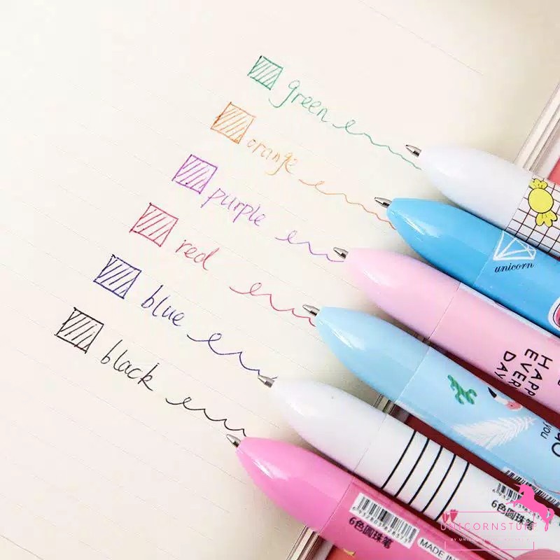 Bolpoin Unicorn 6 Warna Tinta Pena Mekanik Pulpen Sekolah Cewek Anak Alat tulis Lucu