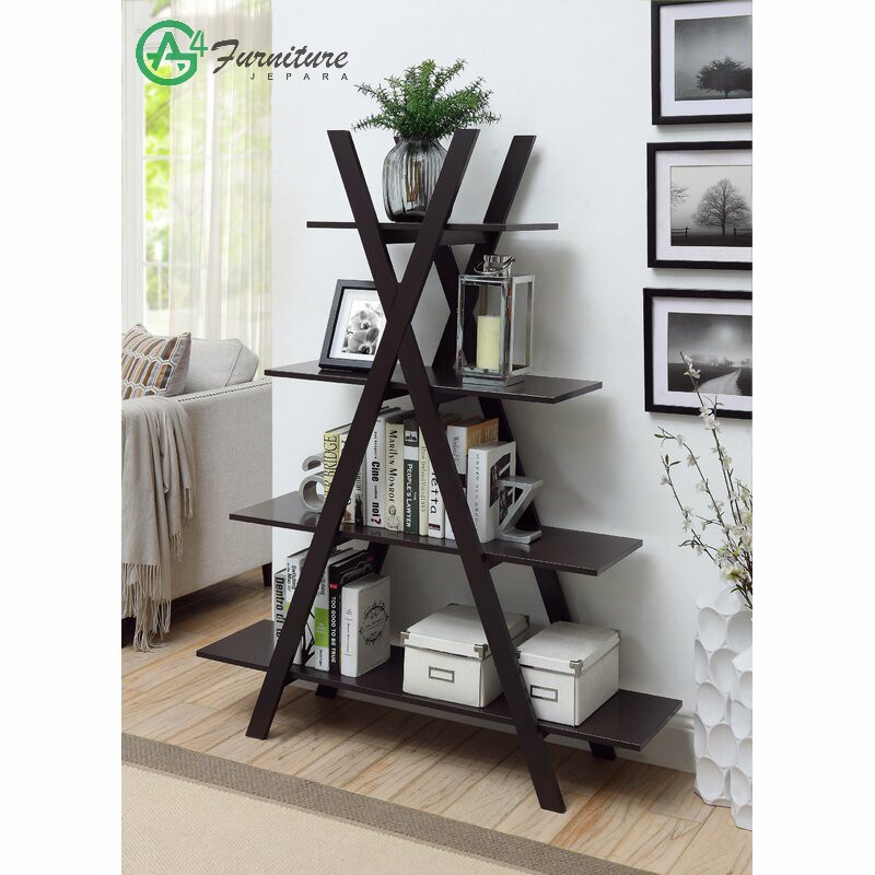 Rak Buku Kayu Unik Terbaru Pique - Kayu Jati