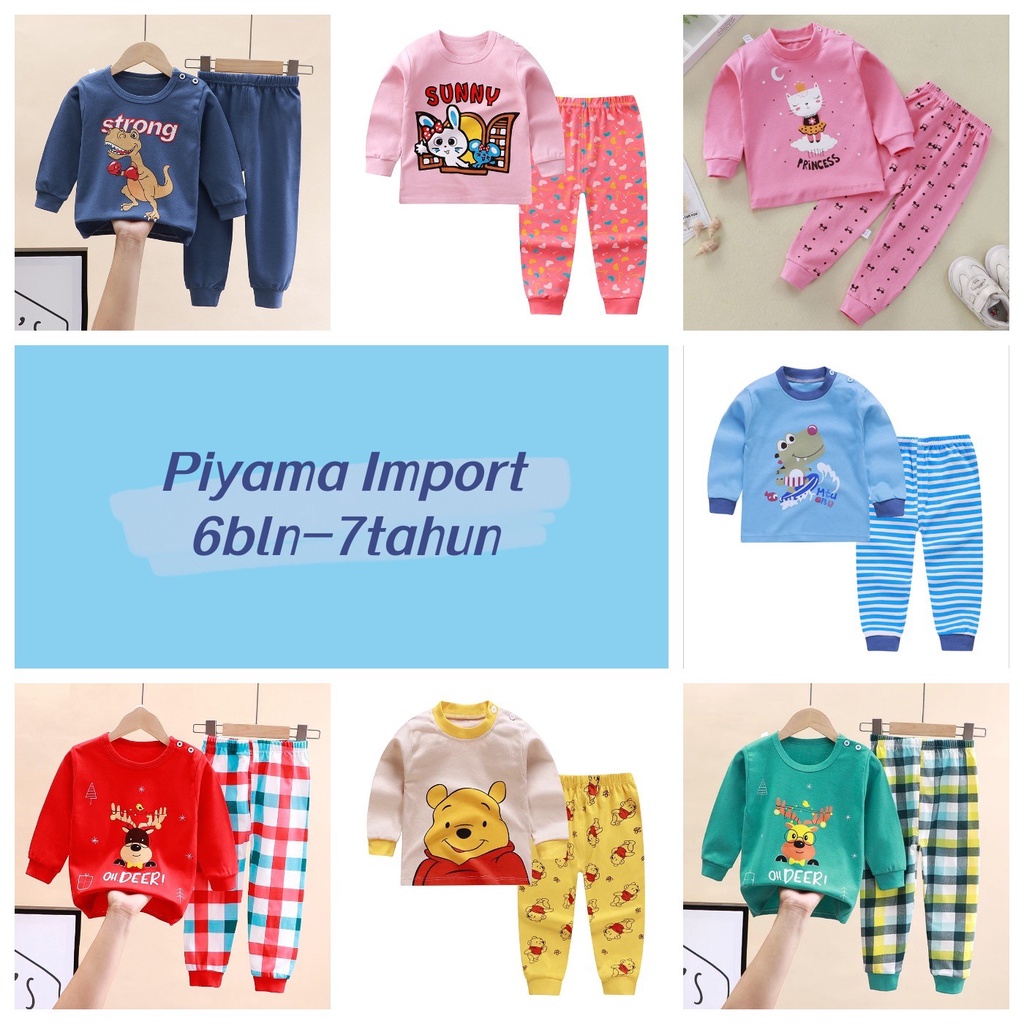 COD Piyama Anak setelan Baju Tidur Anak Laki dan Perempuan Import / Piyama Bayi PY12