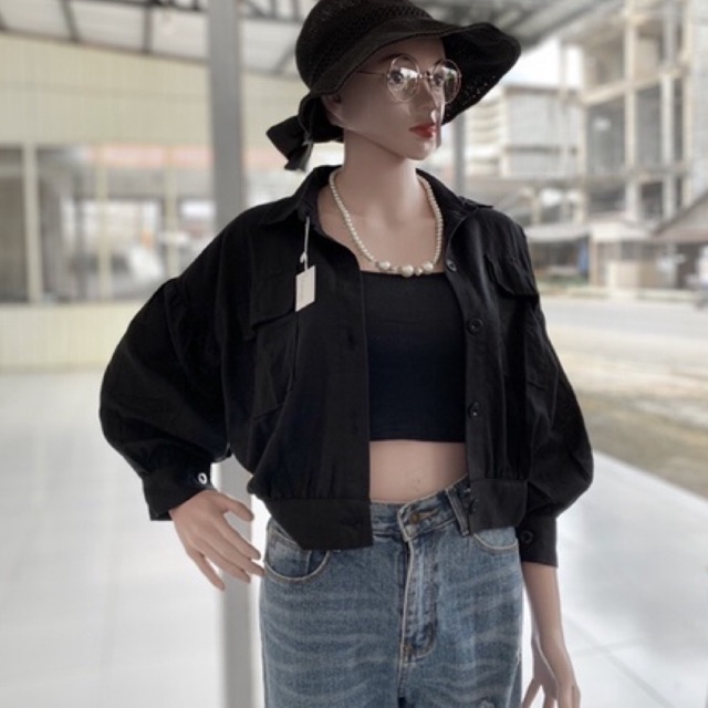 Outer linen oversize lengan balon realpic