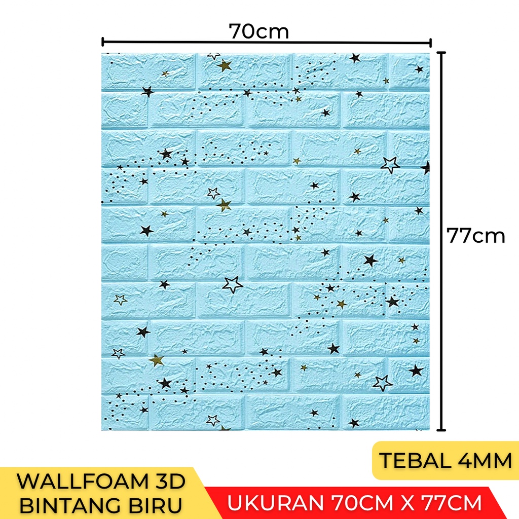 Wallpaper Stiker Dinding 3D Foam Batu Bata Brick 70 x 77cm-Bata Bintang Biru