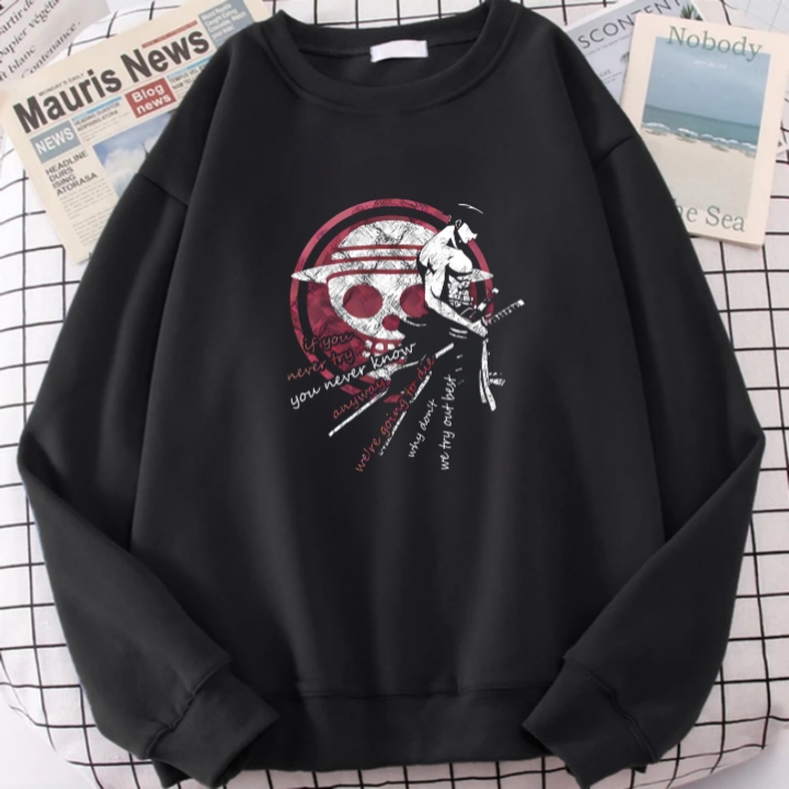 Sweater Dewasa Anime One Piece Zoro 001 Siluet 3 Pedang