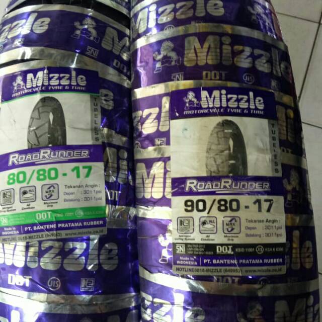 Paketan Ban Mizzle 80/80-17 dan 90/80-17 Road Runner Tubeless