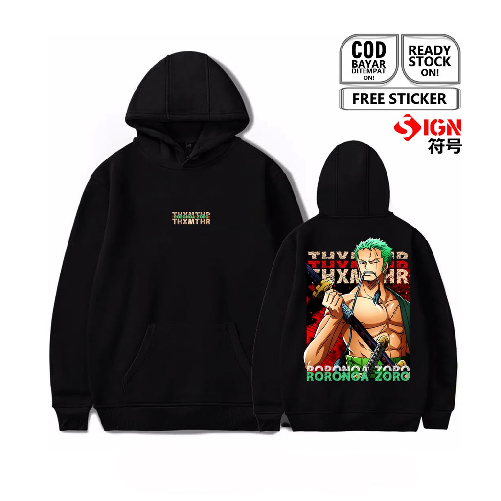 HOODIE RORONOA ZORO ONE PIECE PIRATE HUNTER BAJAK LAUT TOPI JERAMI PENDEKAR PEDANG LUFFY SANJI SIGN