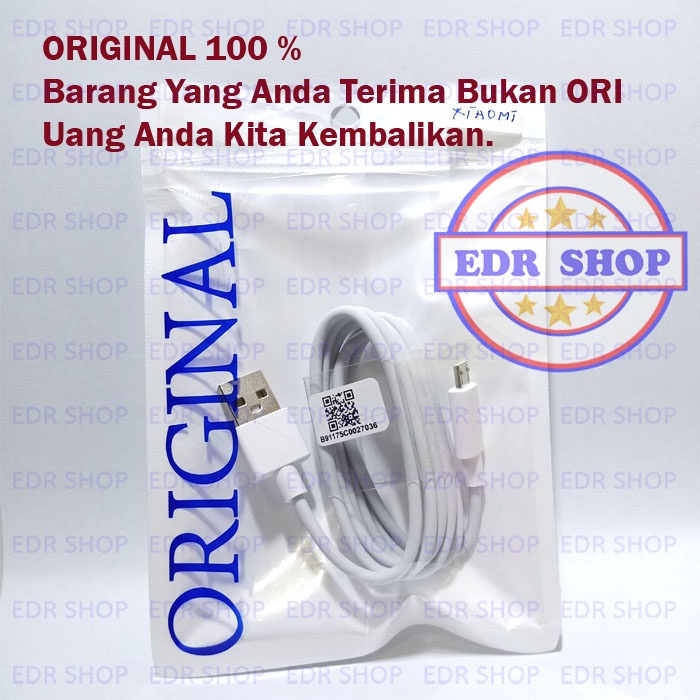 Kabel Data Xiaomi Redmi Note 6 Pro 6A Kabel Cas Casan Micro Putih Original 100