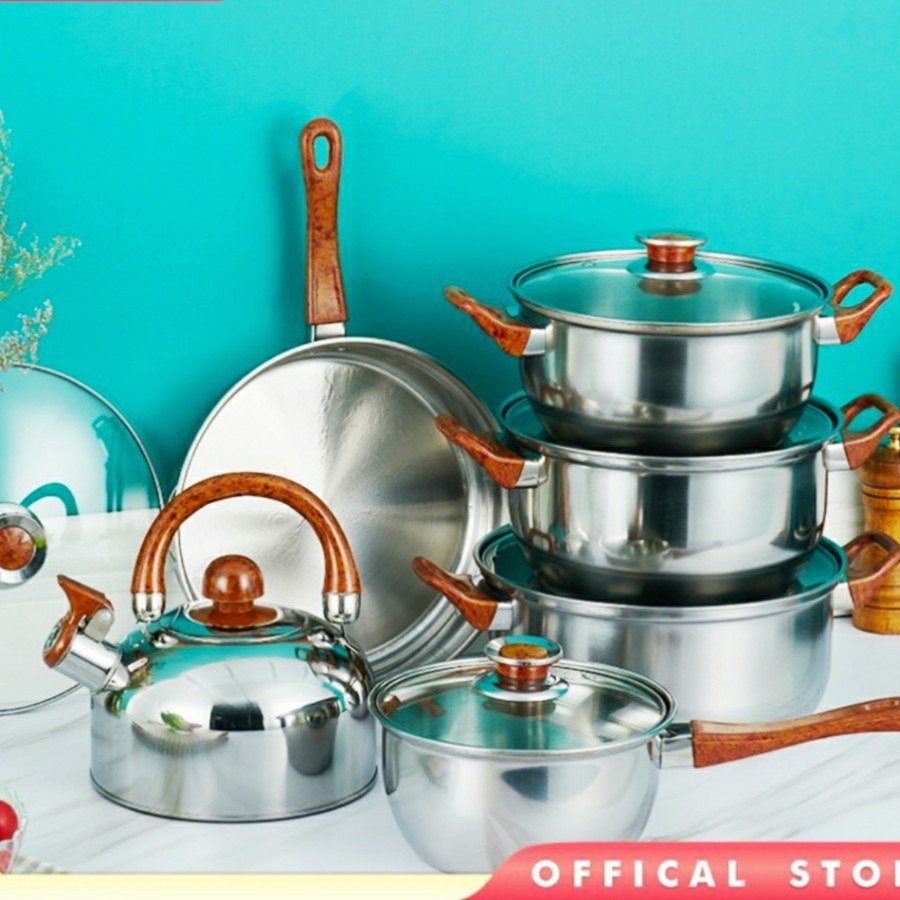 Panci Set/Panci HC 12Pcs/Cookware gagang kayu Berkah
