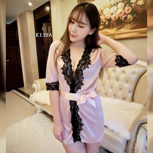 [READY STOK] KIMONO SEXY BAJU TIDUR SEKSI LINGERIE WANITA SOFT PINK KL12A