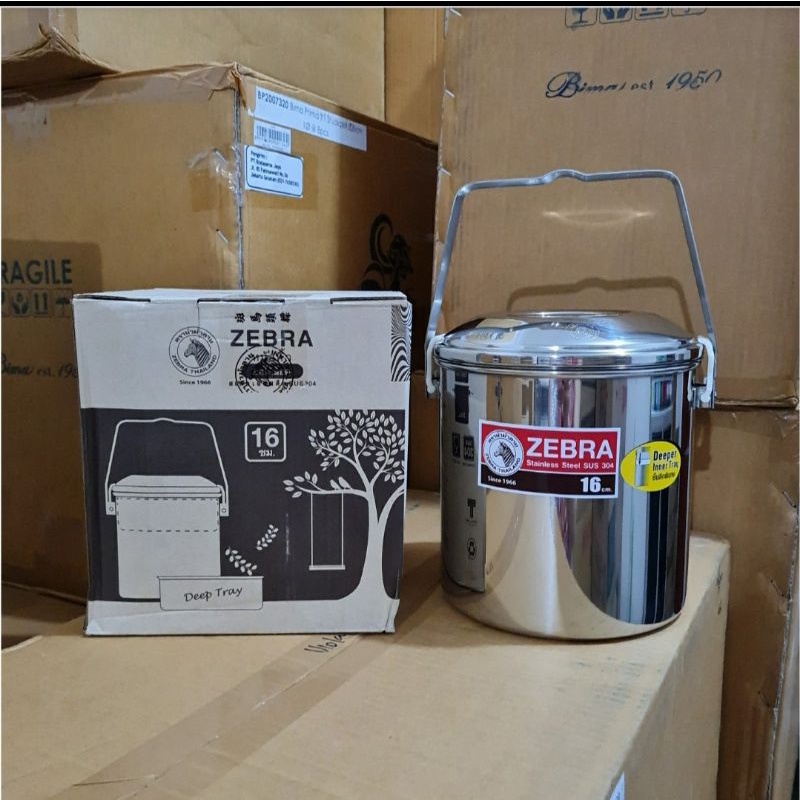 151626 Loop Handle Pot 16cm Auto Lock w/Deep Inner Tray, Rantang Zebra Thailand, SUS 304