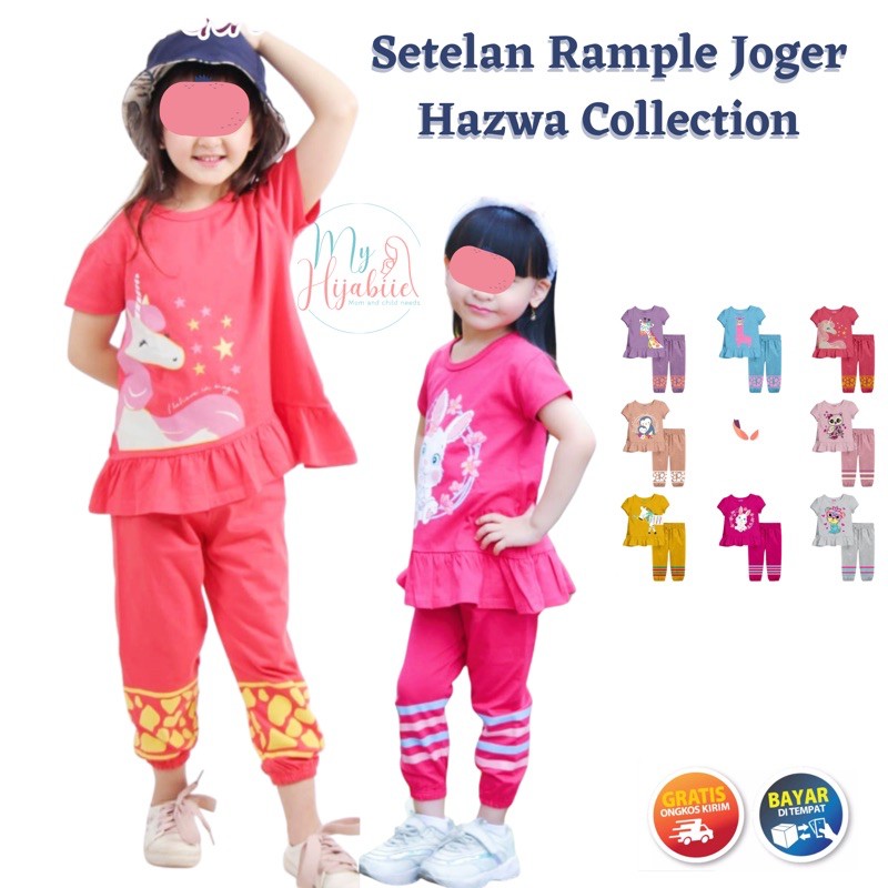 Set Baju Anak Perempuan Hazwa Collection - Baju Setelan Celana Joger Lucu Harian 2 Sampai 10 Tahun