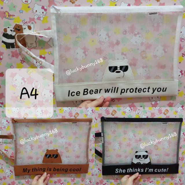 miniso we bare bears document bag A4 tas dokumen kertas tempat file A4 we bare bears ori miniso