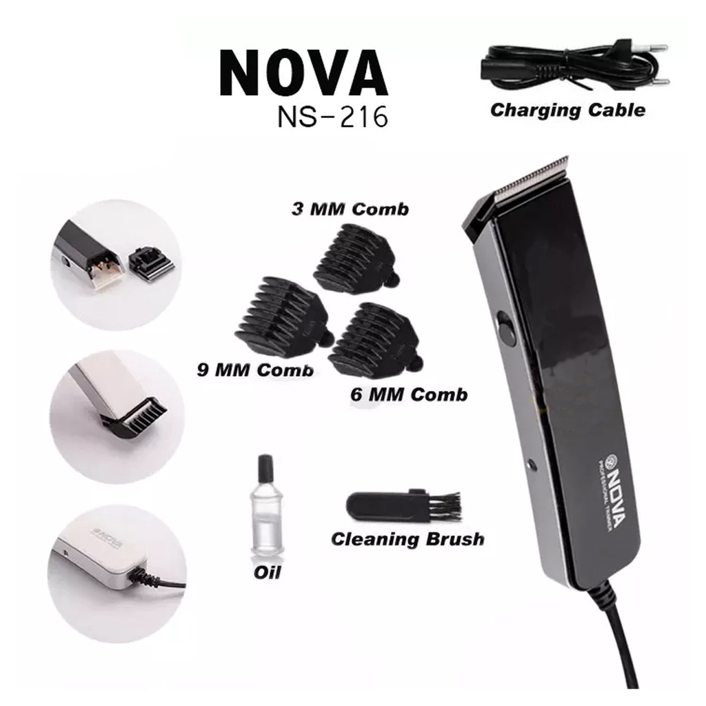 Alat Cukur Rambut Kumis Jenggot Nova NS - 216 Hair And Beard Trimmer / Alat Cukur Nova / Mesin Cukur Rambut Cas Elektrik / Grooming Personal