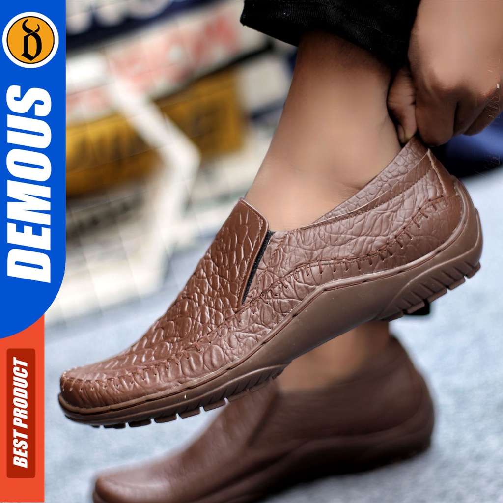 Sepatu Slip On Pria Sepatu Casual Pria Formal Kulit Asli Sepatu Pantofel Kerja Kantor Kuliah Kondangan Sepatu Slop Pria Sepatu Hitam Pria DEMOUS CROCO