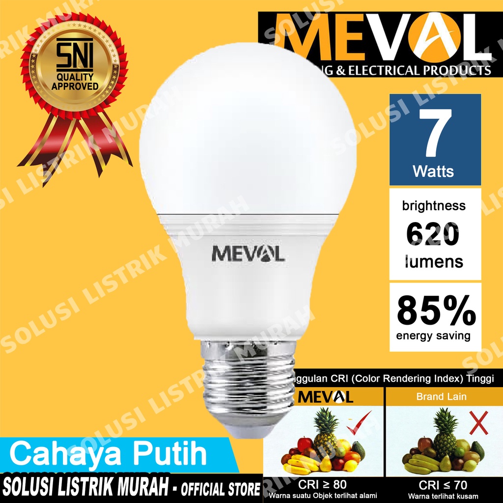 MEVAL Lampu Led Eco 7W Bulb Putih / Warm White / Kuning