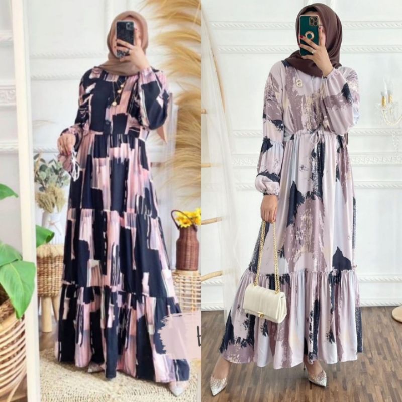 GAMIS CANDI SUSUN REMPEL RAYON PREMIUM LD 110 cm PANJANG 135 cm//GAMIS KATUN RAYON-1