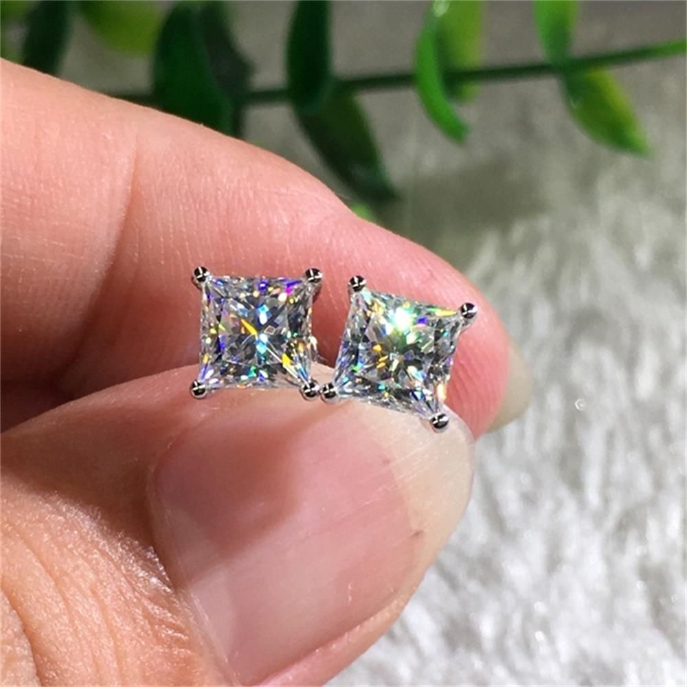 ROW Fashion White Diamond Stud Women Men Shiny Zircon Earrings Wedding Engagement New Jewelry Gifts Piercing Square