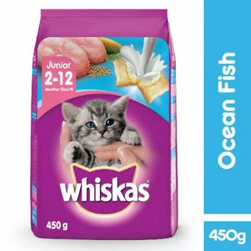 Makanan kucing  Kering Whiskas Junior Ocean Fish & mackarel 450gr Makanan Kering 450 gram Dry Food