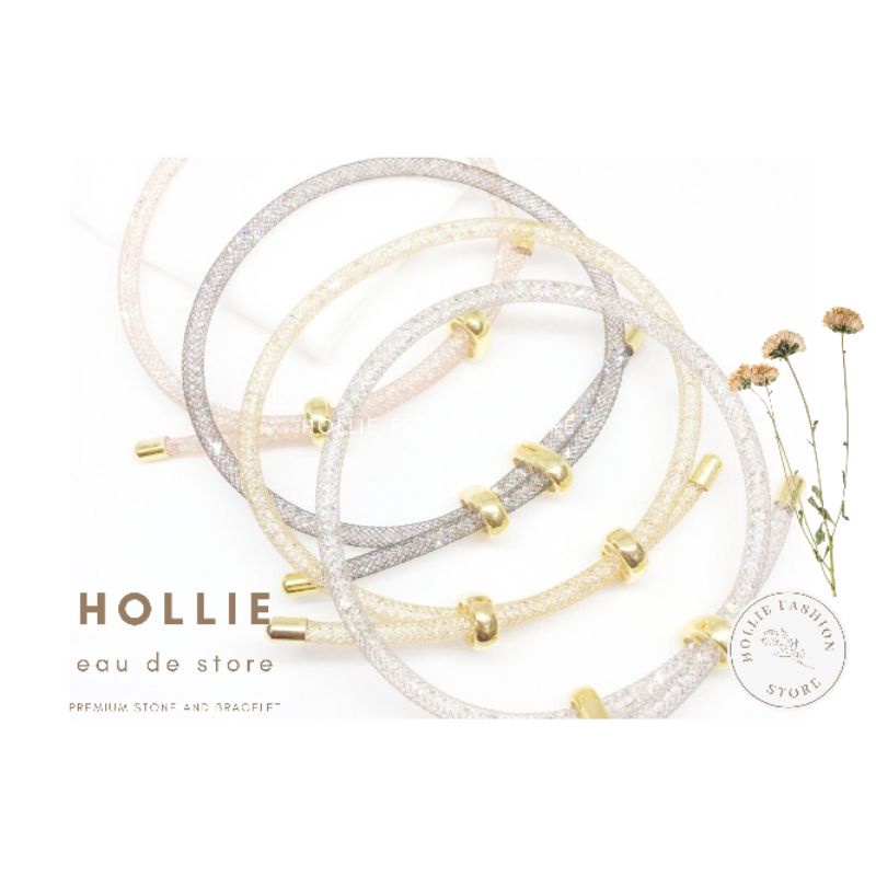 Gelang Tali Kawat Kristal Glitter Gelang Tangan Wanita Untuk Charm Liontin Huruf Emas Asli [FREE KAR