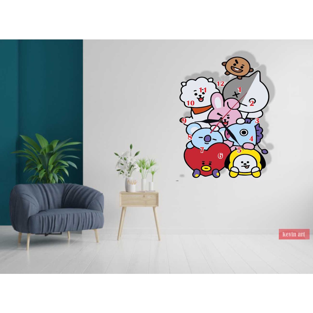 JAM DINDING BT21 ARMY BESAR HIASAN DEKORASI PAJANGAN DINDING MURAH INTERIOR FURNITURE AESTHETIC DIY