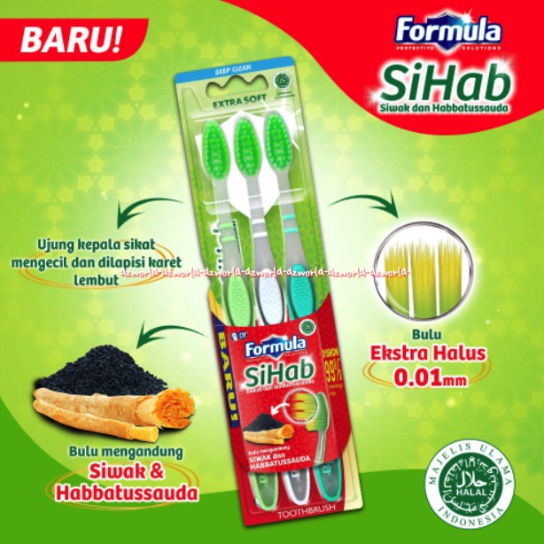 Formula Sihab Toothbrush 3pcs Sikat Gigi Hijau Siwak Habbatussauda Deep Clean Sikat Gigi Ujung Kepala Sikat Kecil Sikat Gigi Formula Green