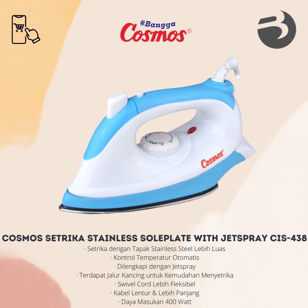 Cosmos Setrika Stainless Soleplate with Jetspray CIS-438