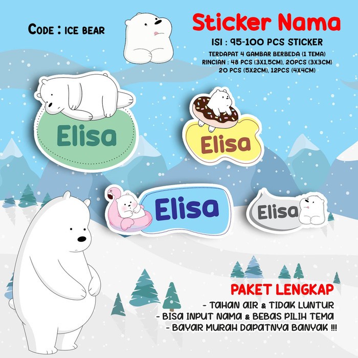 

Sticker / Stiker Label Nama Karakter Tema ICE BEAR