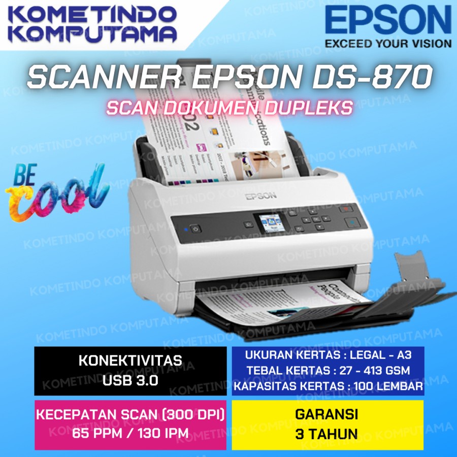 TKDN Epson WorkForce DS-870 A4 Duplex Sheet-fed Document Scanner / A4 Duplex Sheet Fed Colour Scanner DS870