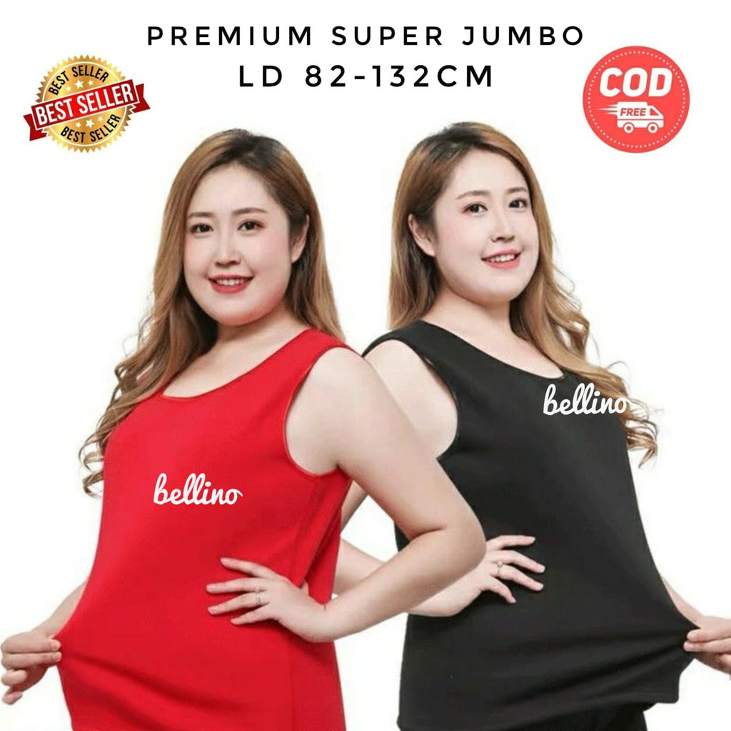 Bellino - Singlet Viorano Tali Lebar Wanita Jumbo XXL Tanktop Big Size Tangtop Adem Warna Polos-merah cabe