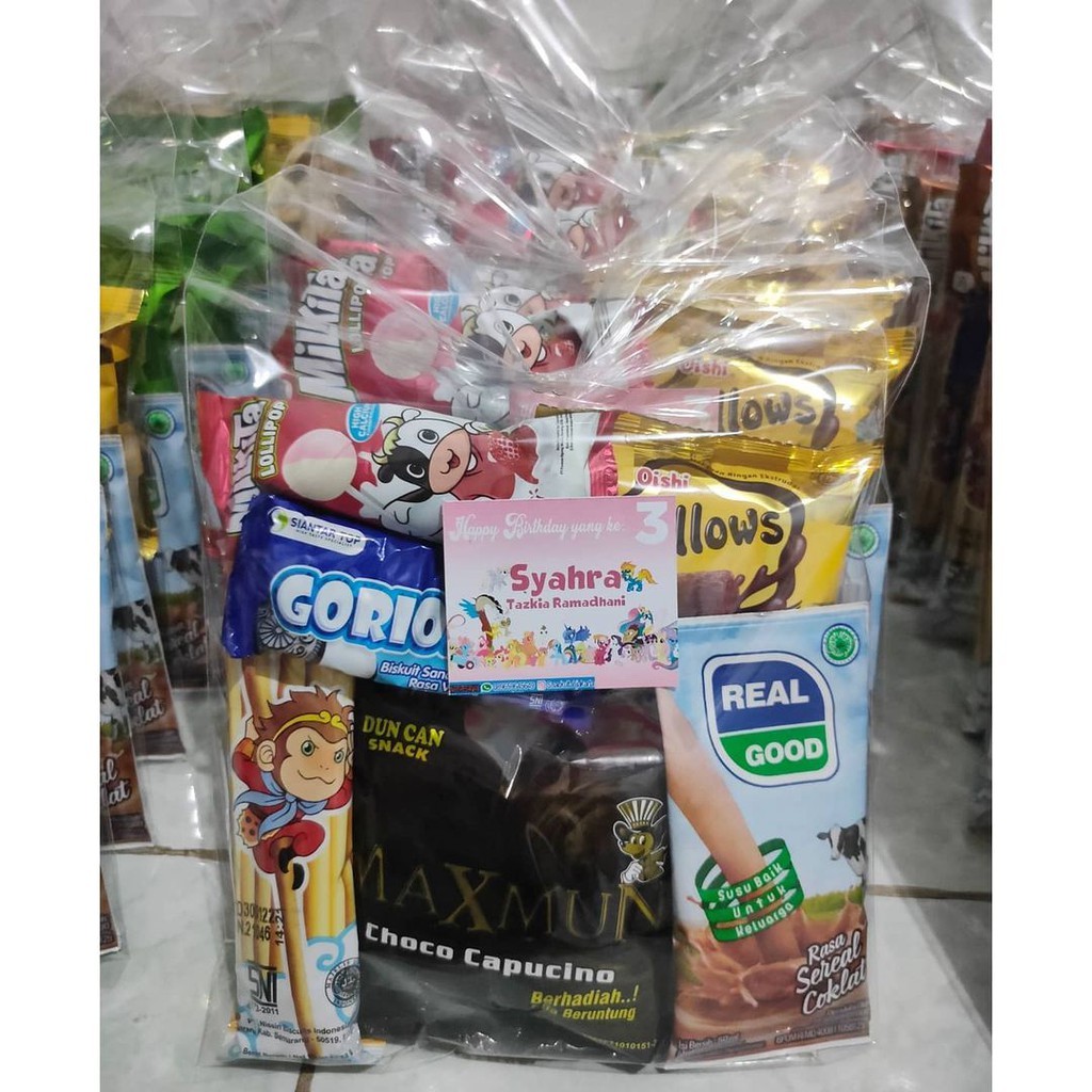 

Paket snack ulangtahun souvenir ultah hampers snack goodiebag ultah min.order 10pc kode S6-8