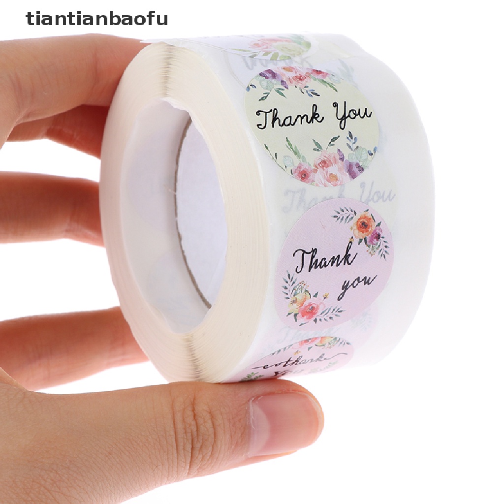 500 Pcs / roll Stiker Label Segel Bentuk Bulat Motif Bunga thank you Untuk Paket