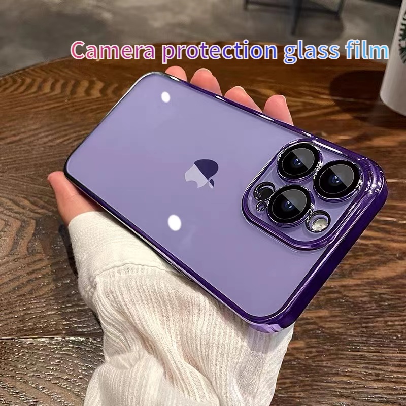 Case Pelindung Lensa Kamera Bahan TPU shockproof Warna Ungu Untuk iphone 14 pro max 13 12 11 pro max