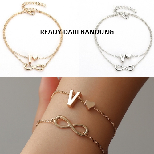  Gelang  Huruf  Model Elegan Gold Silver Bahan Alloy Gaya 