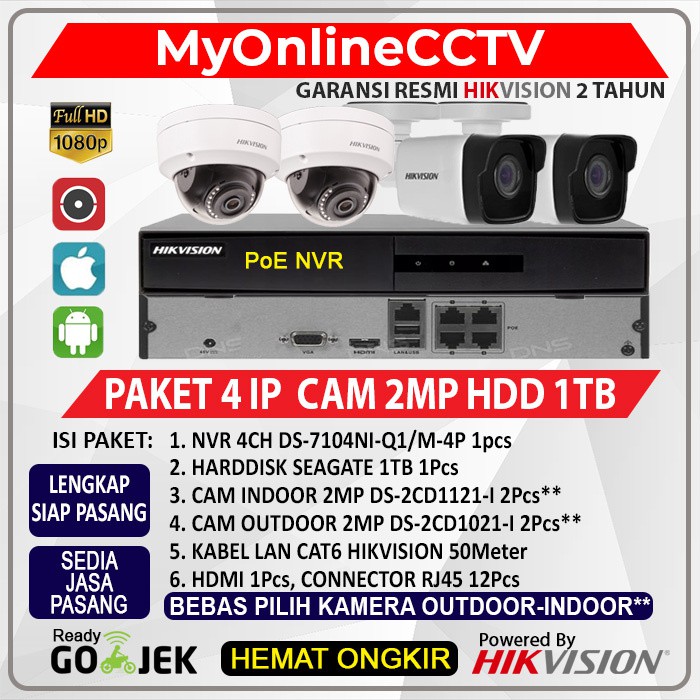 PAKET CCTV HIKVISION IP CAMERA CCTV 4 KAMERA 2MP NO HDD