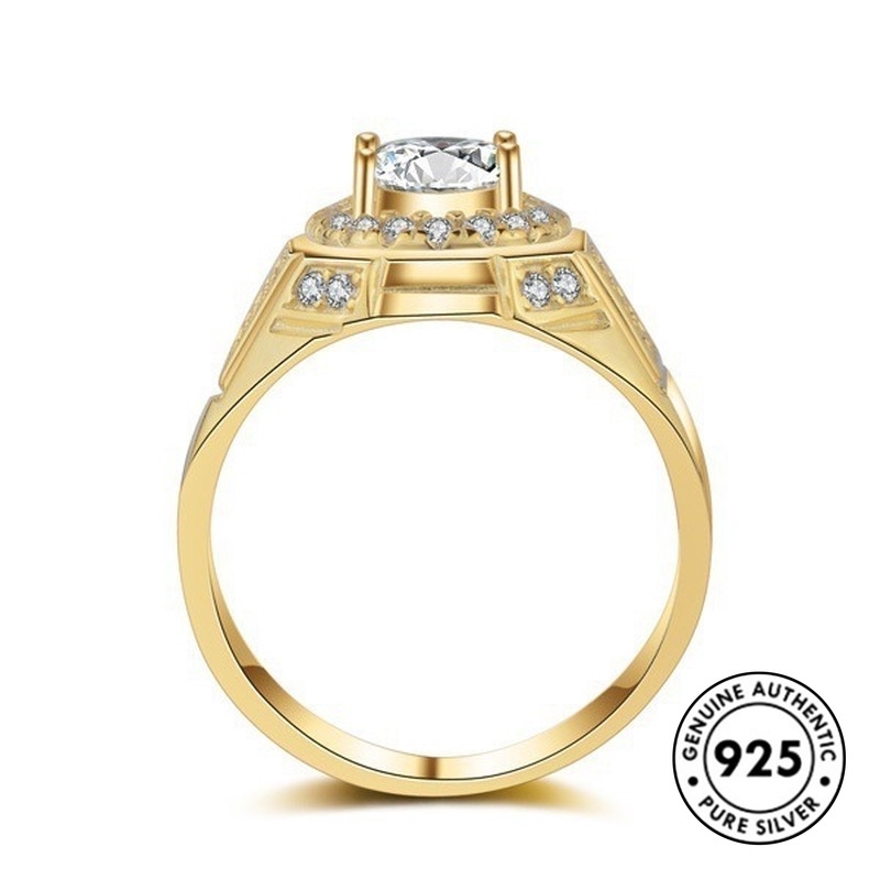 Cincin Lapis Emas S925 Aksen Berlian Gaya Minimalis Untuk Pria