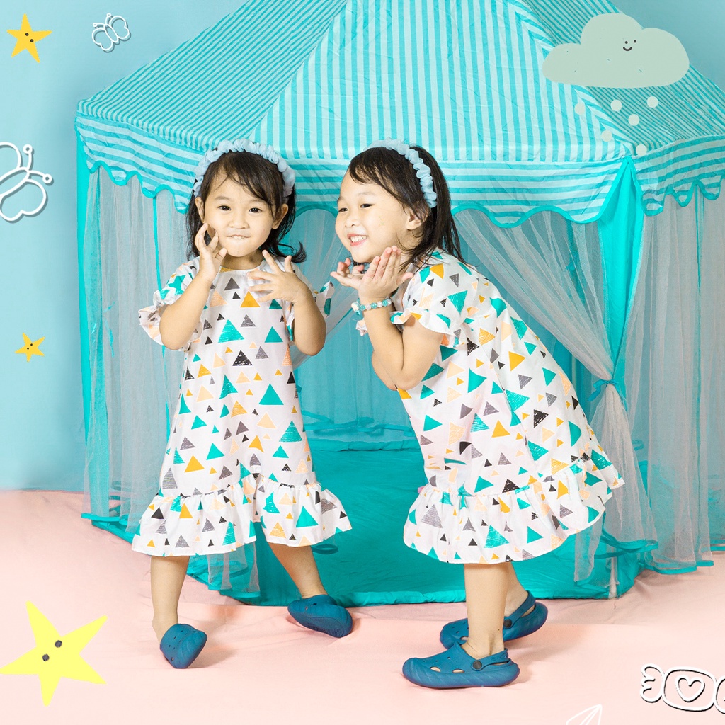 DASTER DRESS SMILEE SERENA PELANGI RAINBOW ANAK PEREMPUAN RENDA MOTIF ARAB 1-6 TAHUN / HOMEDRESS ANA