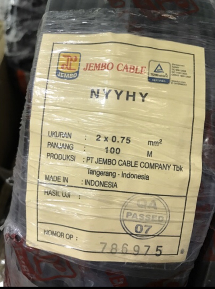 KABEL JEMBO NYYHY 2x0,75 2x0.75 2 x 0,75 2 x 0.75 JEMBO 100M 100 METER Termurah
