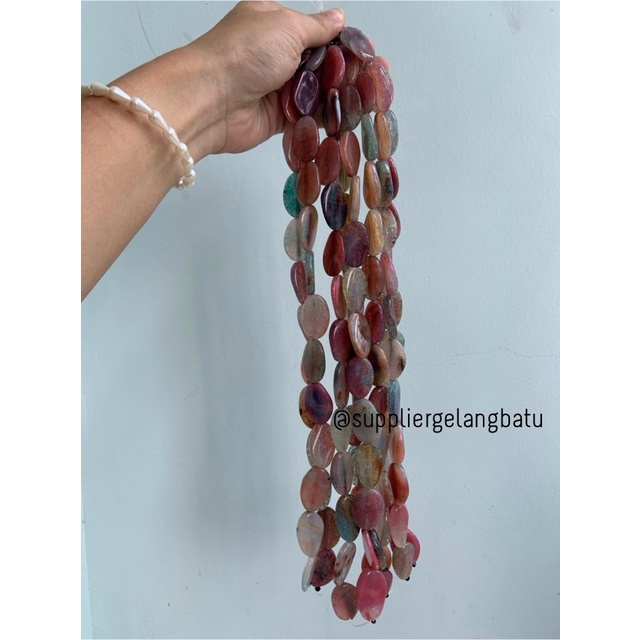 batu Penden simba oval rainbow onyx serat 2 x 3 cm soft kuarsa warna