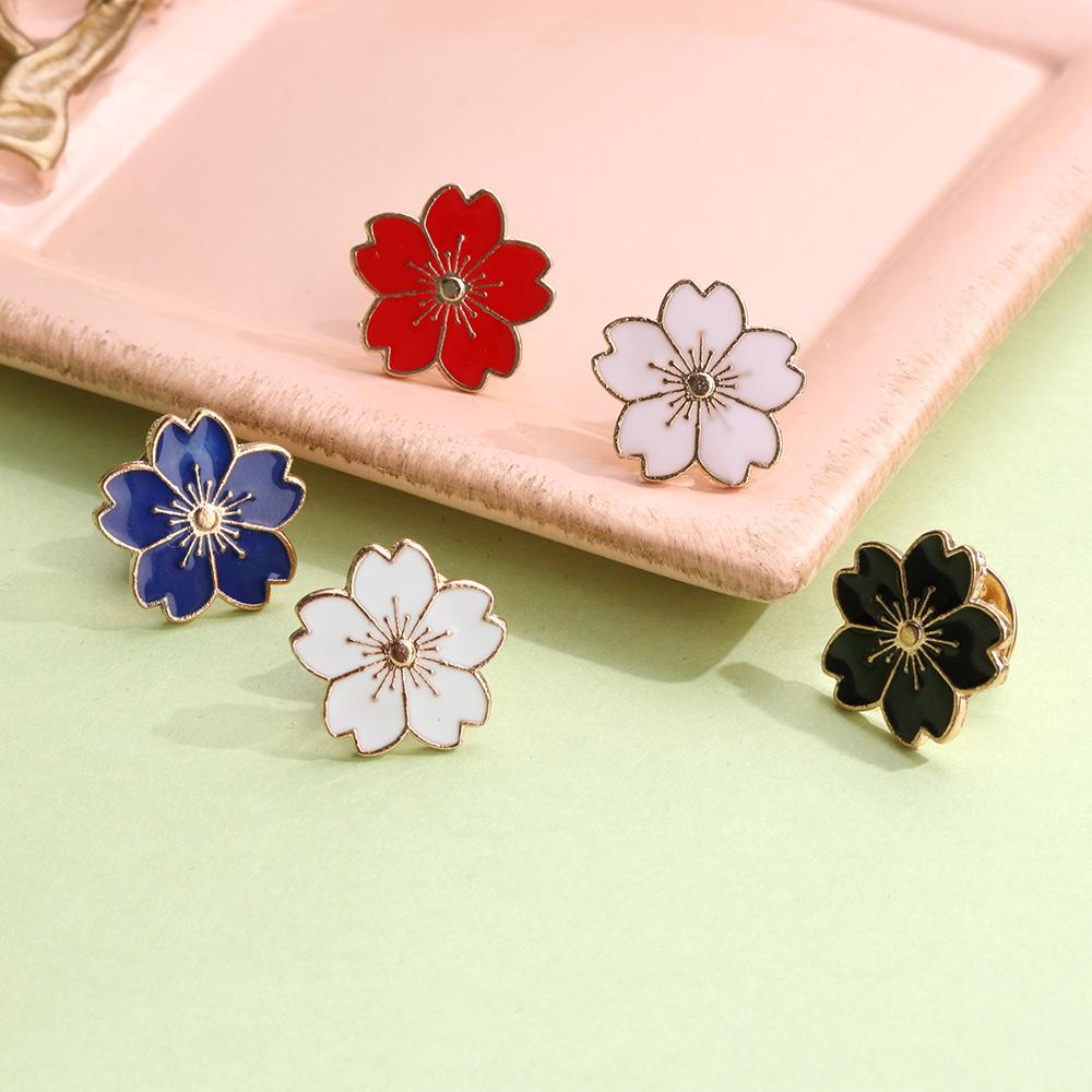 5pcs Alloy Enamel Brooches Sakura Flower Pins Button 20x20x2mm