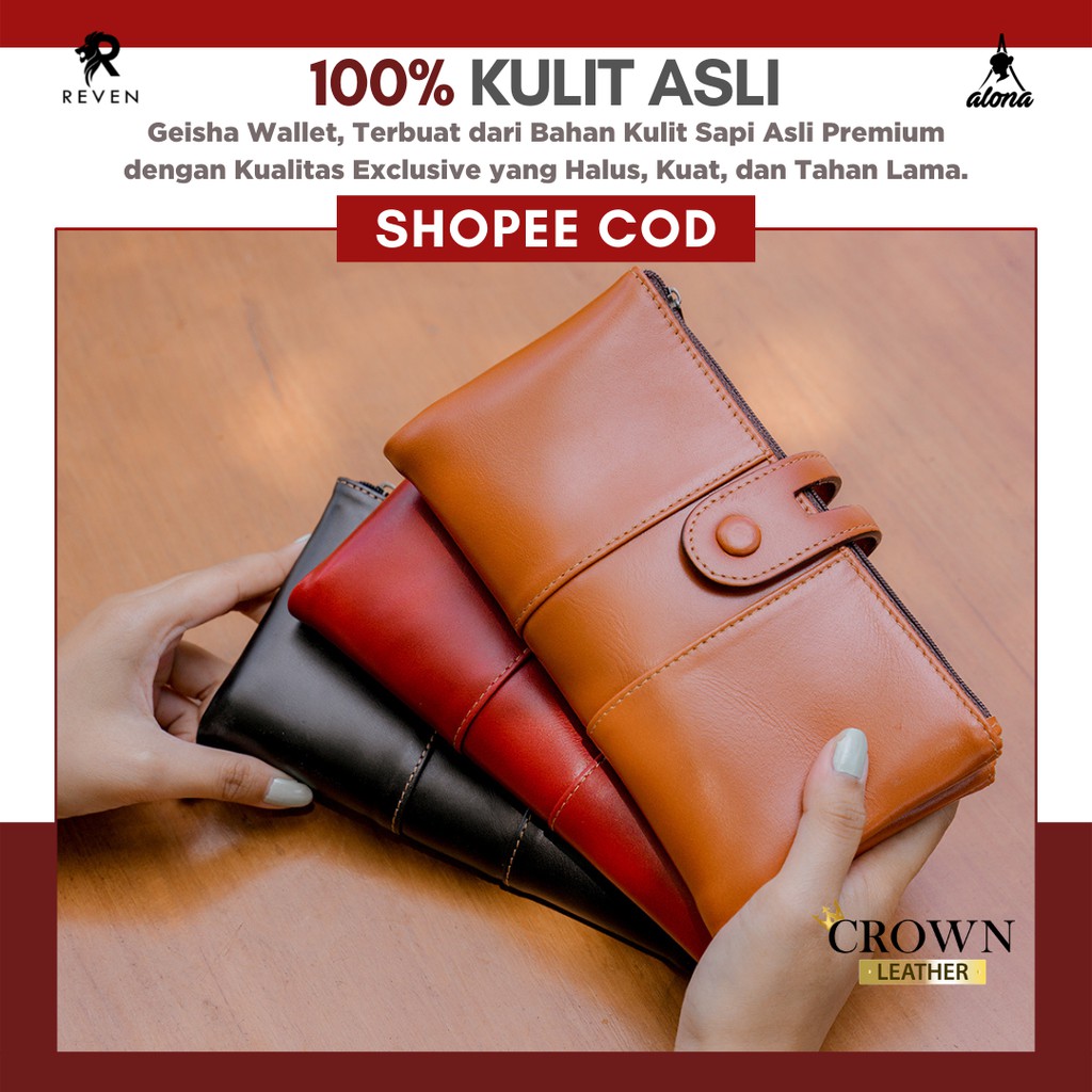 [ COD SIAP KIRIM ] Dompet Kulit Wanita Dompet Panjang Perempuan Kulit Sapi Asli Premium Muat HP dan Uang Lipat Lucu Original Elegan Branded Geisha Exclusive Laether Wallet Terbaru by Crown Leather Crownleather Store