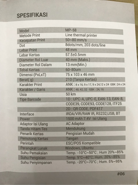 IWARE / ISCAN PRINTER THERMAL BLUETOOTH PORTABLE MP58mpc support applikasi kasir