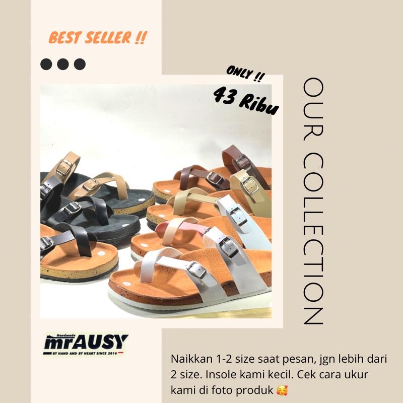 Sandal Japit Jepit Wanita Cewek Casual mrAUSY Ringan Strap 2 Gesper 2 Silang