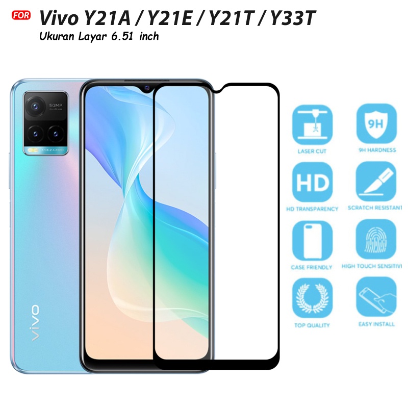 Tempered Glass 9D Vivo Y21A Y21E Y21T Y33T Tempered Glass Full Layar Full Cover Full Glue