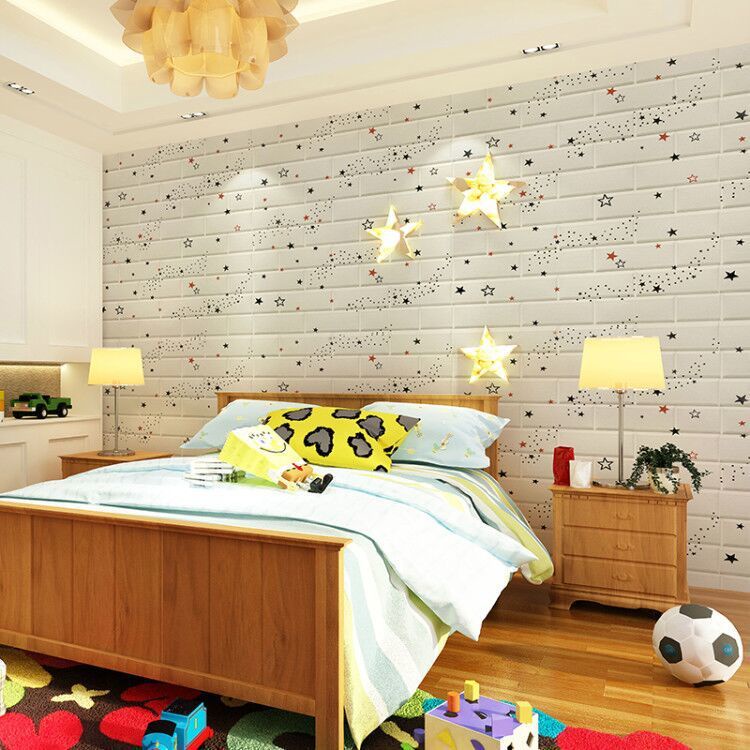 Wallpaper Dinding 3D Foam Motif Batu Bata Pola kartun anak-anak Doraemon Dekorasi Dinding Kamar Murah