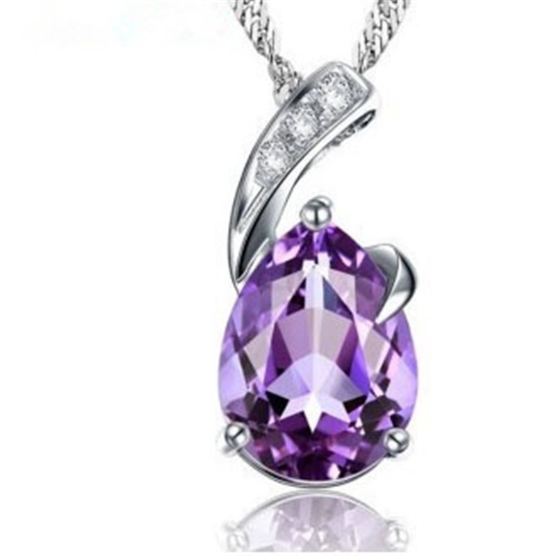 [Ready Stock]Fashion Inlaid Amethyst Gem Pendant Necklace