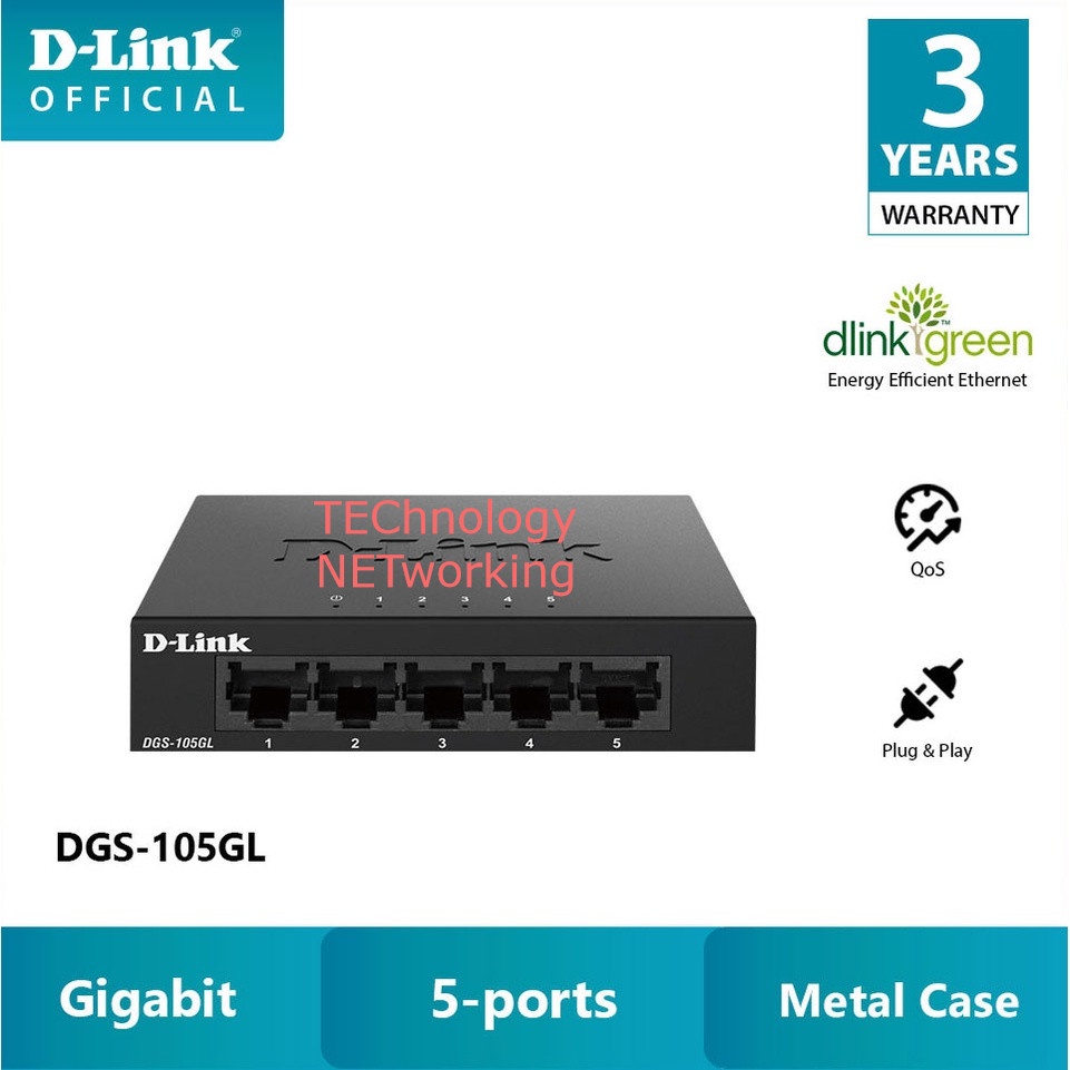 D-Link DGS-105GL : DLink DGS105GL 5 Port Gigabit Unmanaged Desktop Switch